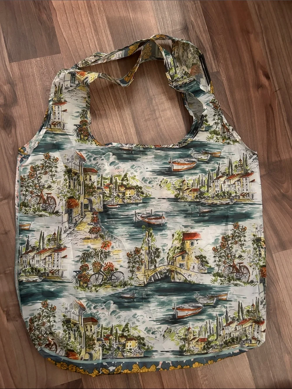 Johnny Was Scenic Print Messenger Bag in Blue, Green, Yellow